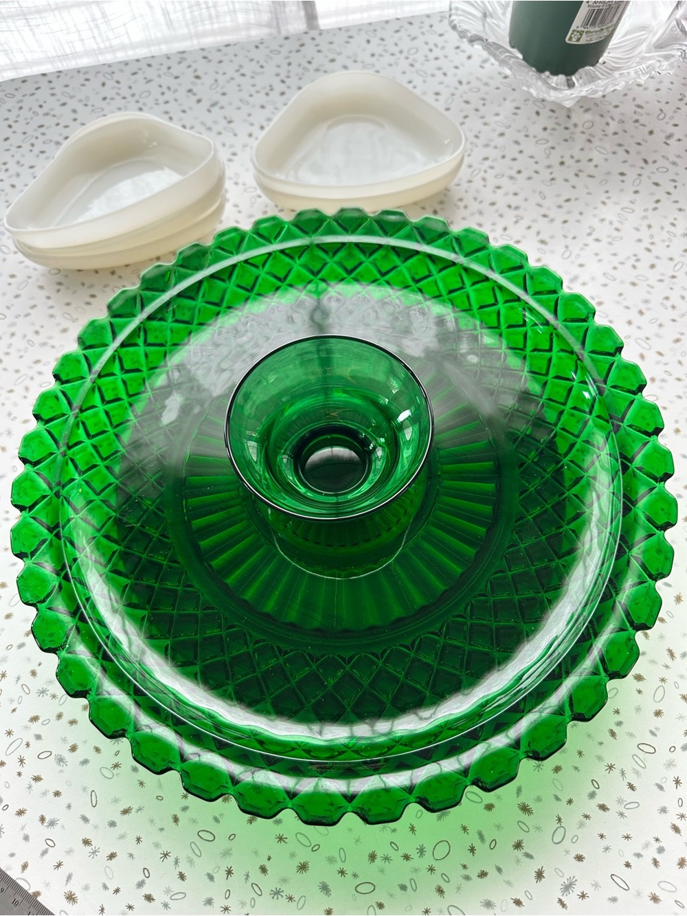 Vintage Anchor Hocking Emerald Green and Milk Glass Relish Set